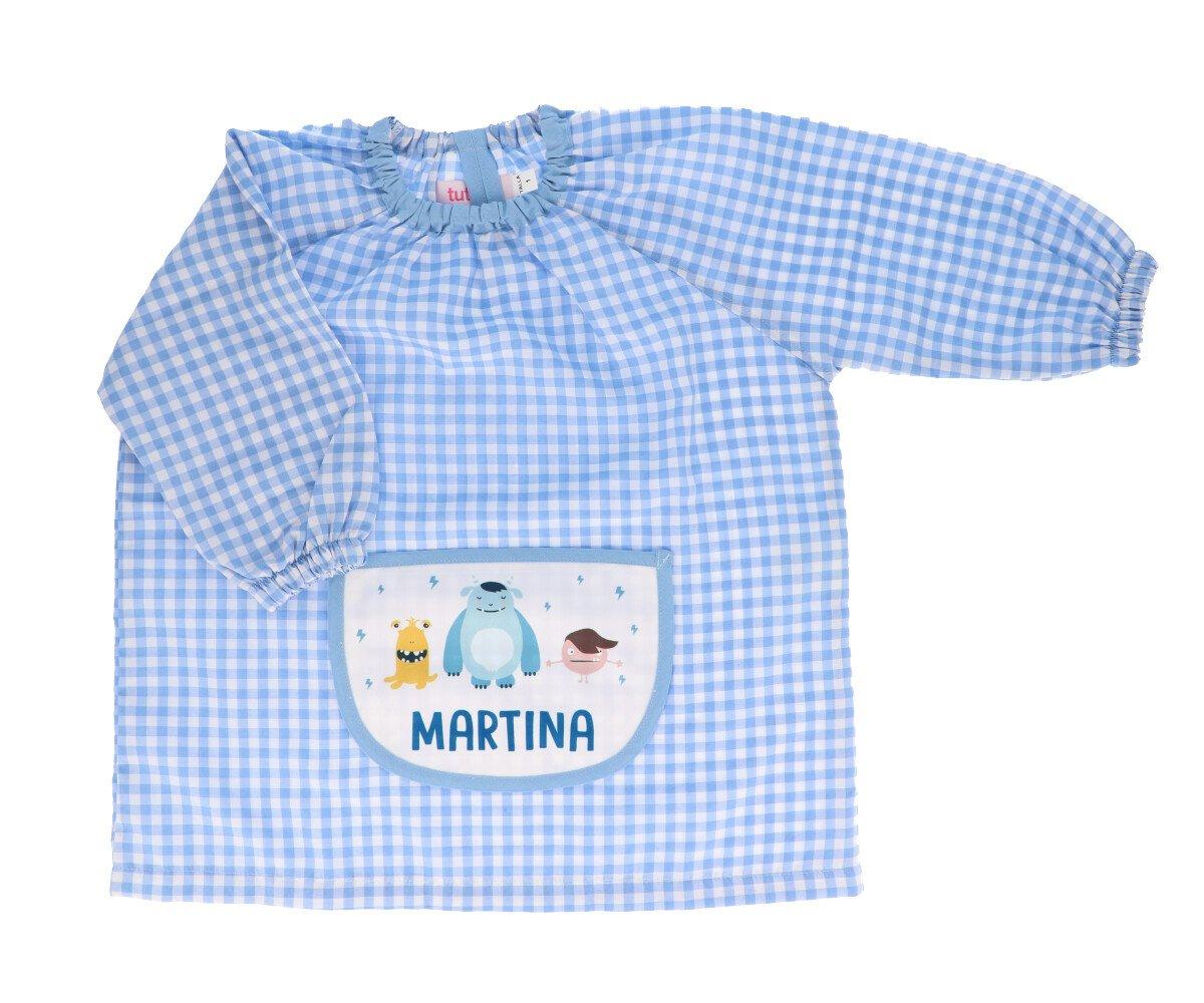 Grembiulino Personalizzato Tasca Centrale Little Monsters Azzurro