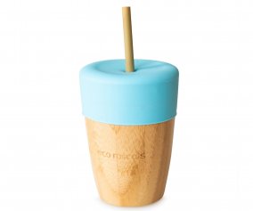 Copo de bambu azul com palhinha