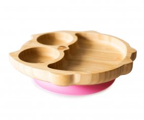 Prato com ventosa de bambu Pink Owl
