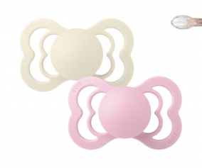 2 BIBS Supreme Soothers Ivory/Baby Pink Silicone
