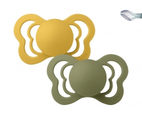 2 BIBS Couture Soothers Honey Bee/Olive Silicone