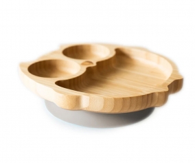 Piatto Ventosa Eco Bamb Gufo Grigio