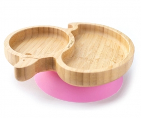 Prato de bambu com ventosa Pink Duck