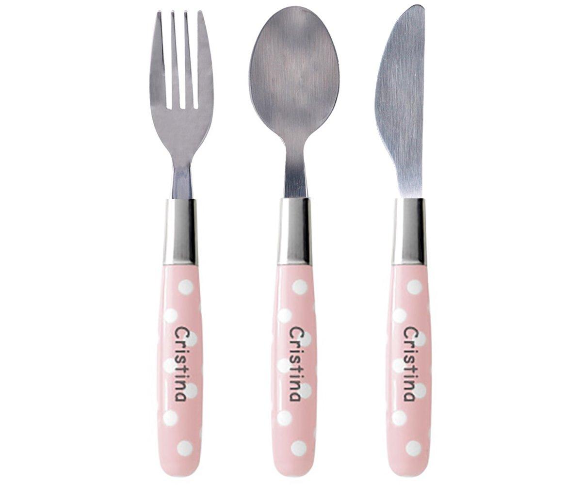 Personalised Dusty Pink Polka Dots Cutlery