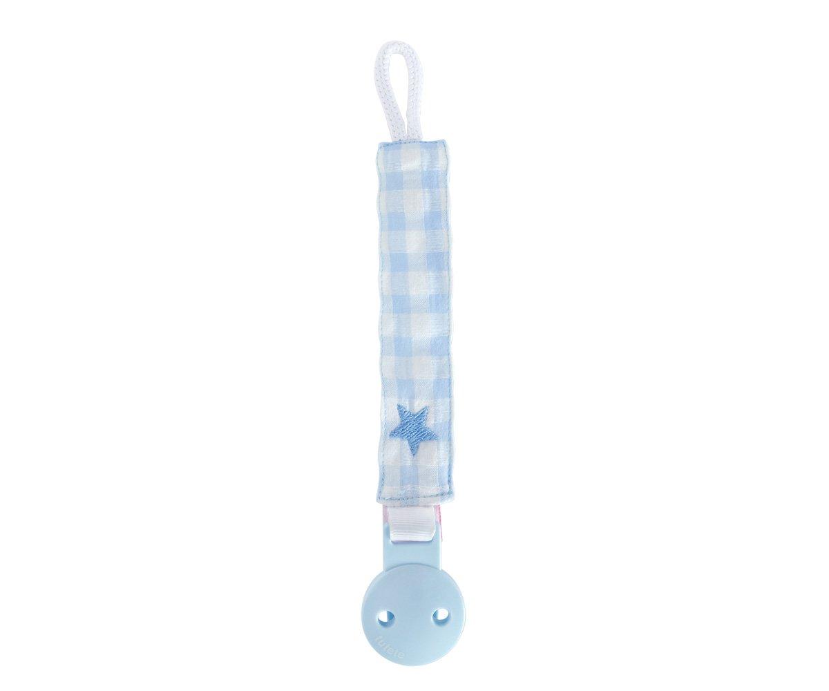 Porta Chupeta  Vichy Star Personalizado Azul Claro