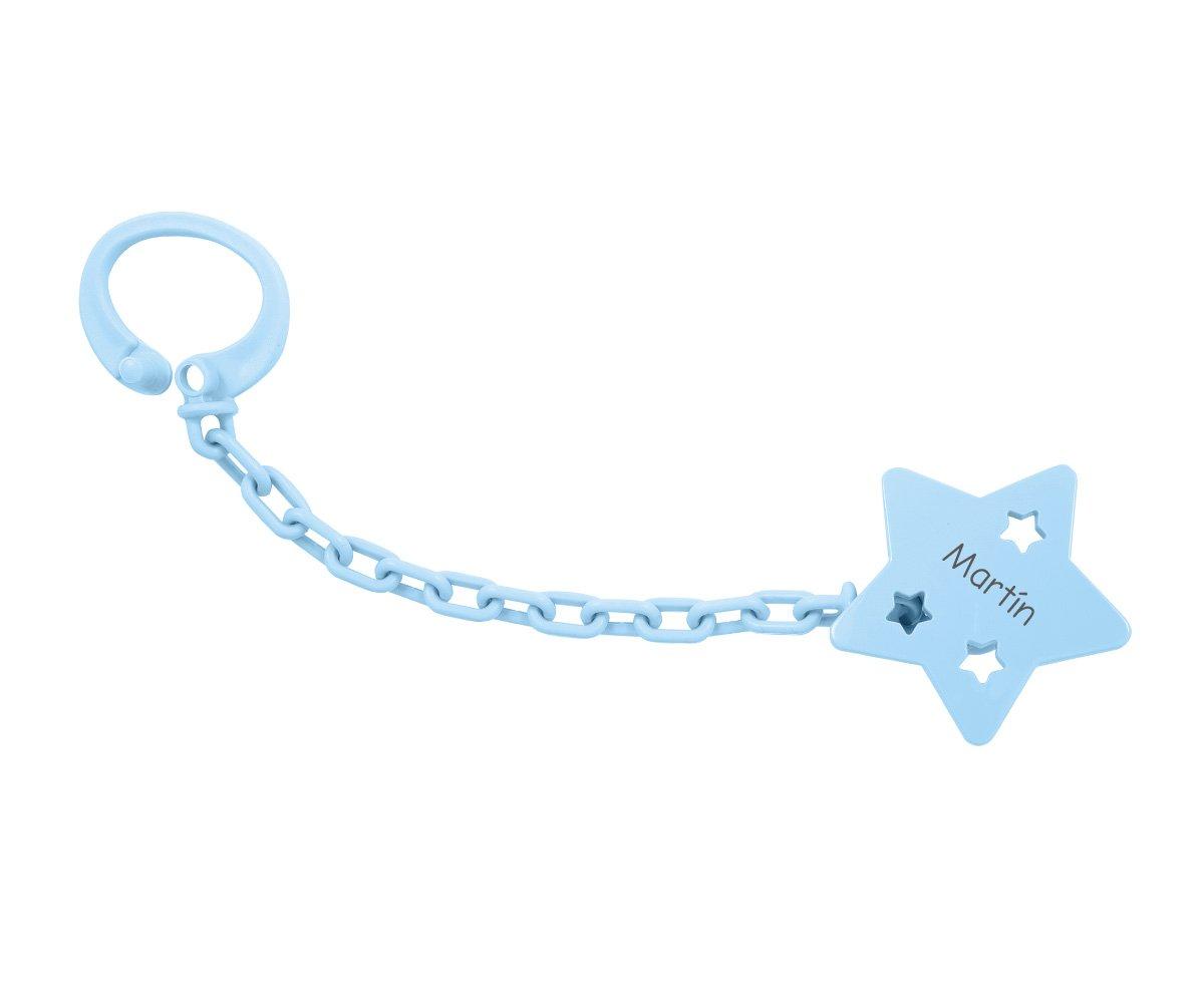 Personalised Star Soother Clip Blue