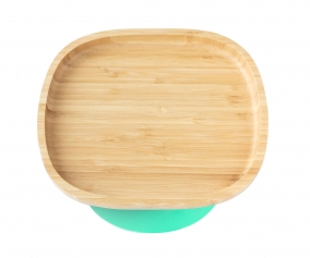 Toddler Bamboo Plate with Suction Base Plain Green