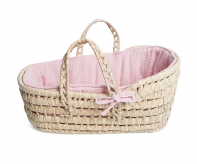 Capazo Mimbre para Muecas Bobble Rosa