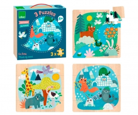 3 Puzzle Legno Animali del Mondo