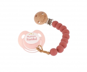 Pack Chupete Retro Rosa Mi Primera Navidad + Chupetero Terracota