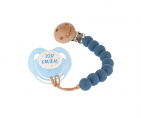 Pack Chupete Retro Azul Feliz Navidad + Chupetero Ocean