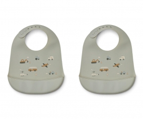 2 Baberos Silicona Tilda Vehicles Dove Blue Mix