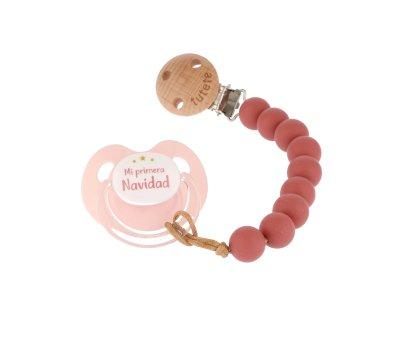 Pack Retro Chupeta Rosa Meu primeiro Natal+ Porta - chupeta Terracota