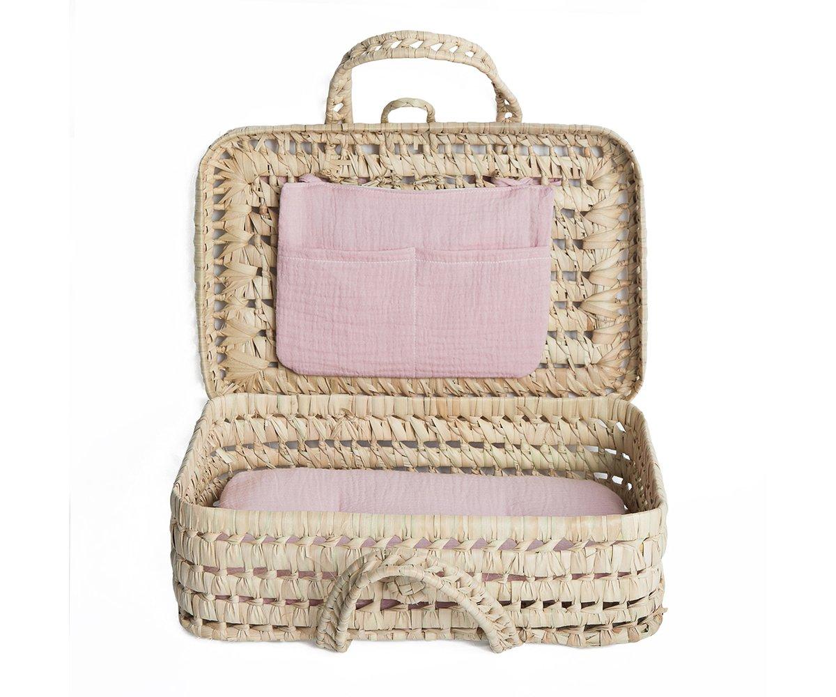 Valise En Osier Poupée Bobble Rose