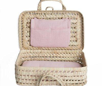 Maleta Mimbre para Muecas Rosa