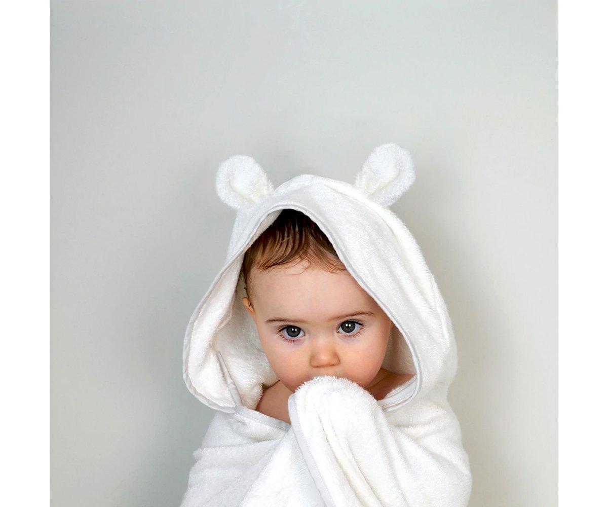 Capa de baño para bebé de algodón blanco con cabeza de gato 80x80