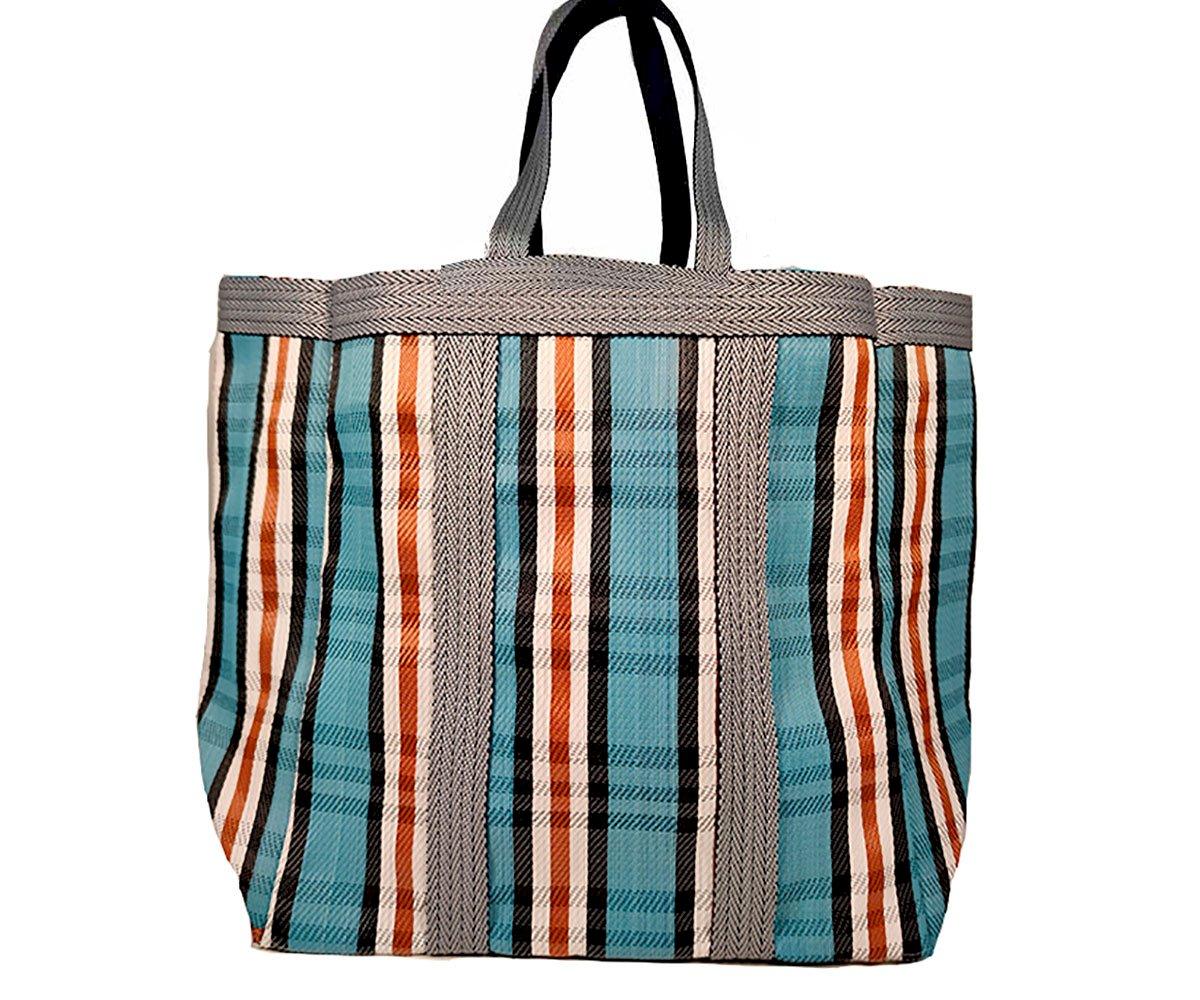 Bolso Cesto Playa Grande con Rayas Azules/Grises/Negras/Blancas/Marrón -  Tutete