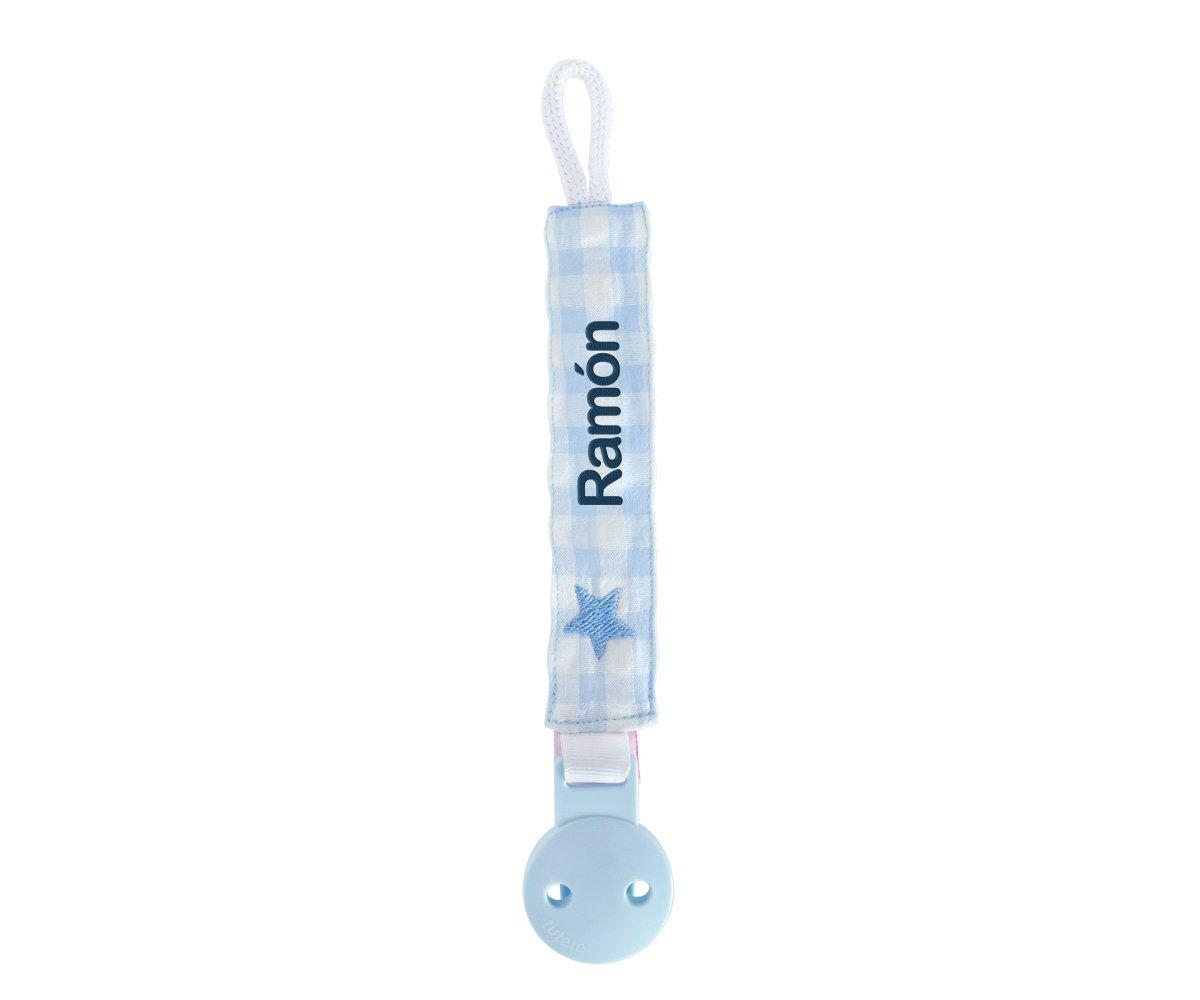 Porta Chupeta  Vichy Star Personalizado Azul Claro