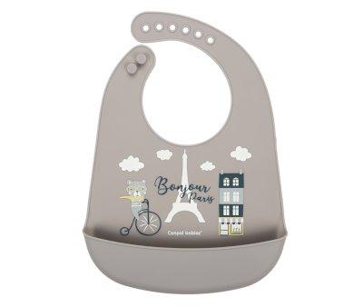 Babero Silicona con Bolsillo Bonjour Paris Beige