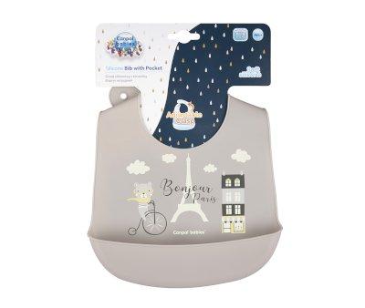 Babero Silicona con Bolsillo Bonjour Paris Beige