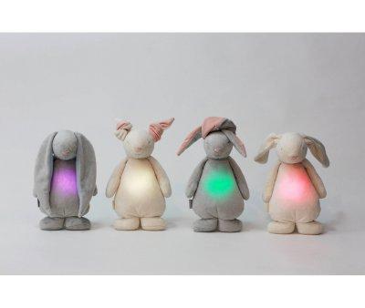 Peluche Luz-Sonido Conejo Moonie Gris Claro Personalizable