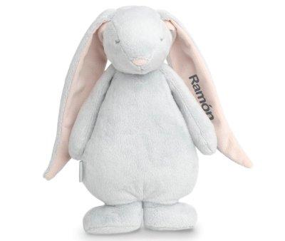 Peluche Luz-Sonido Conejo Moonie Gris Claro Personalizable