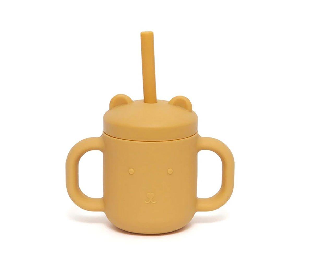 Tasse En Silicone Avec Anses Et Paille Ocre