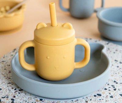 Tazza Silicone con Manici e Cannuccia Pewter Green