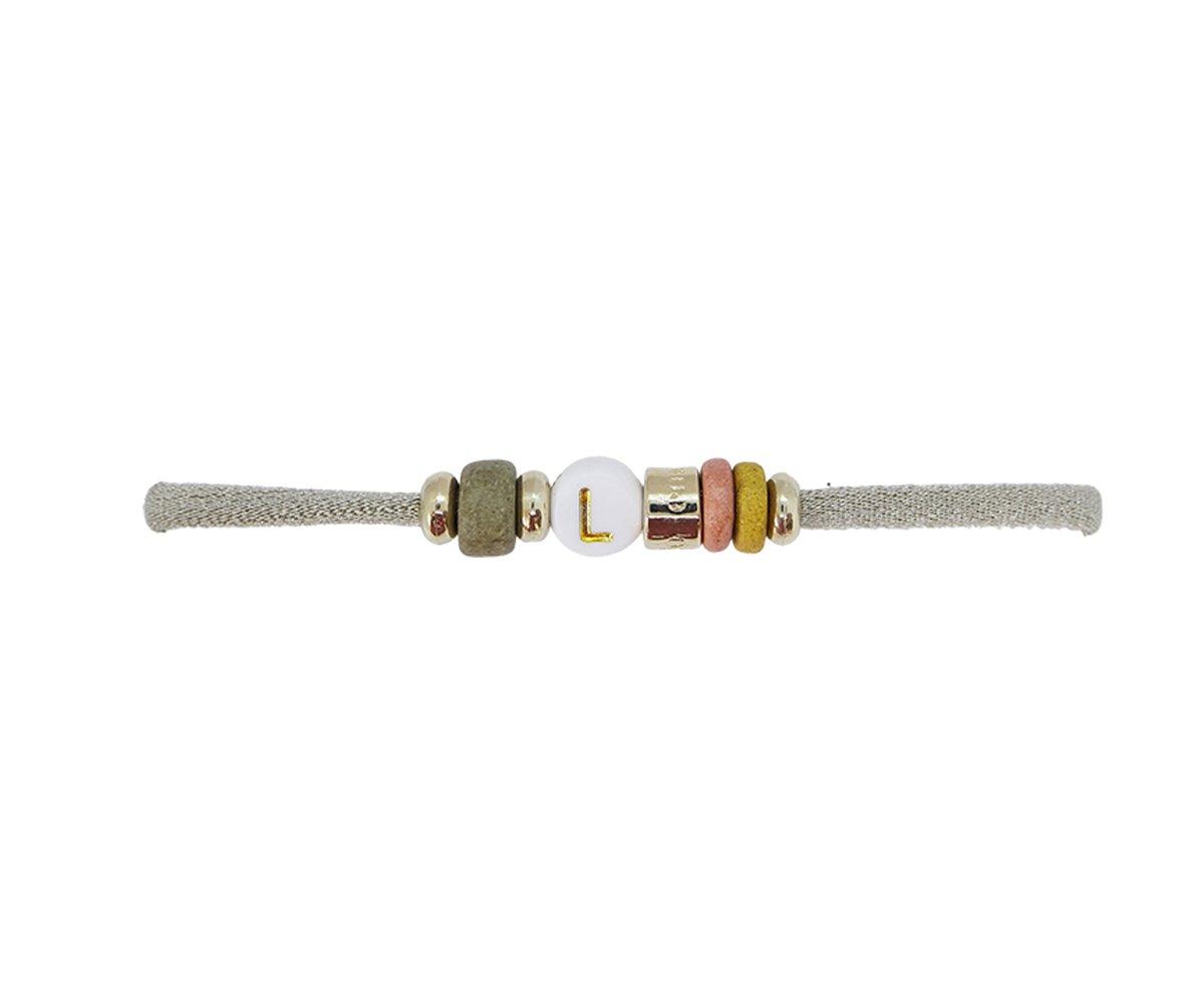 Bracelet élastique 1 Initiale Beige