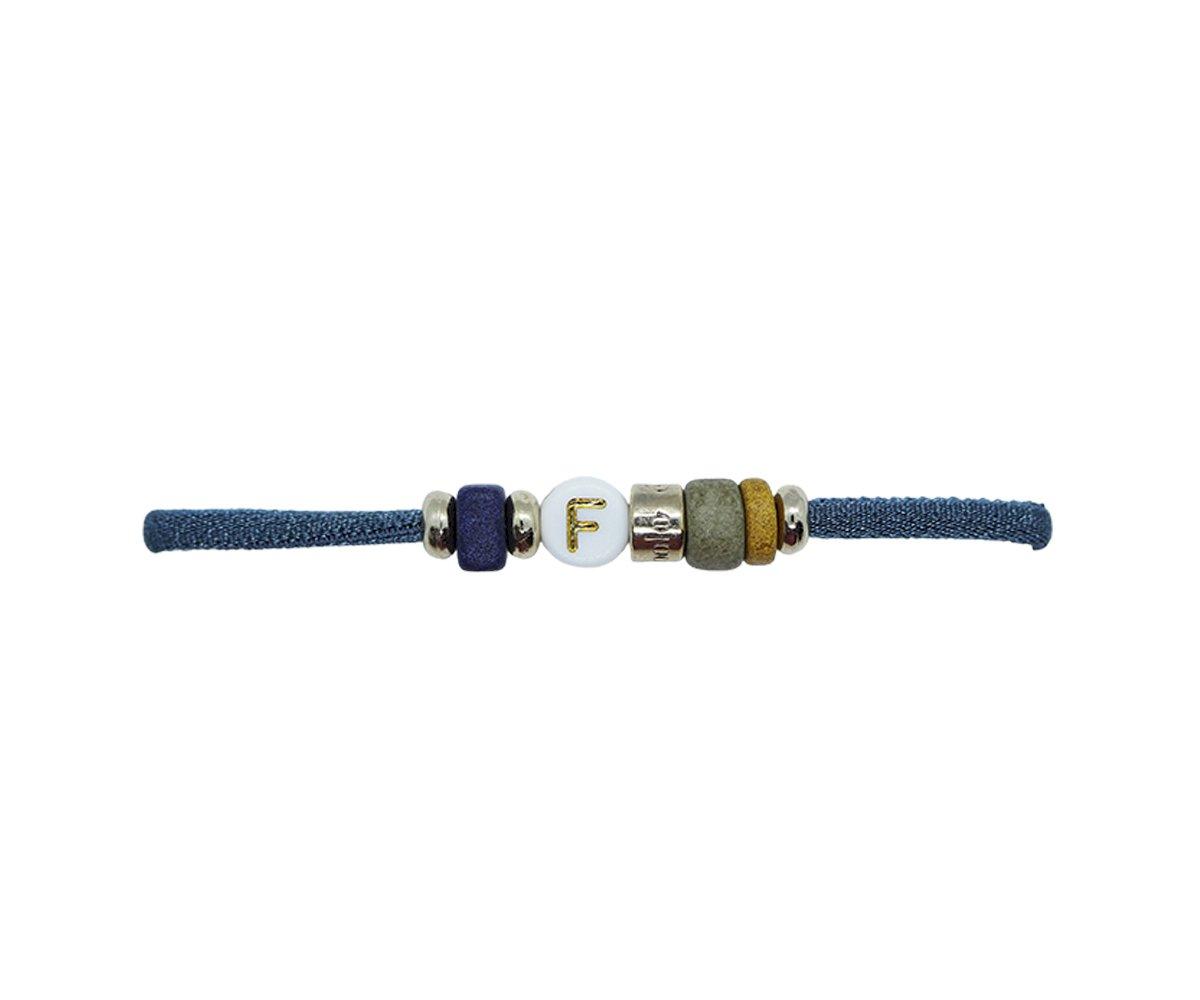 Bracelet élastique 1 Initiale Bleu Grisâtre