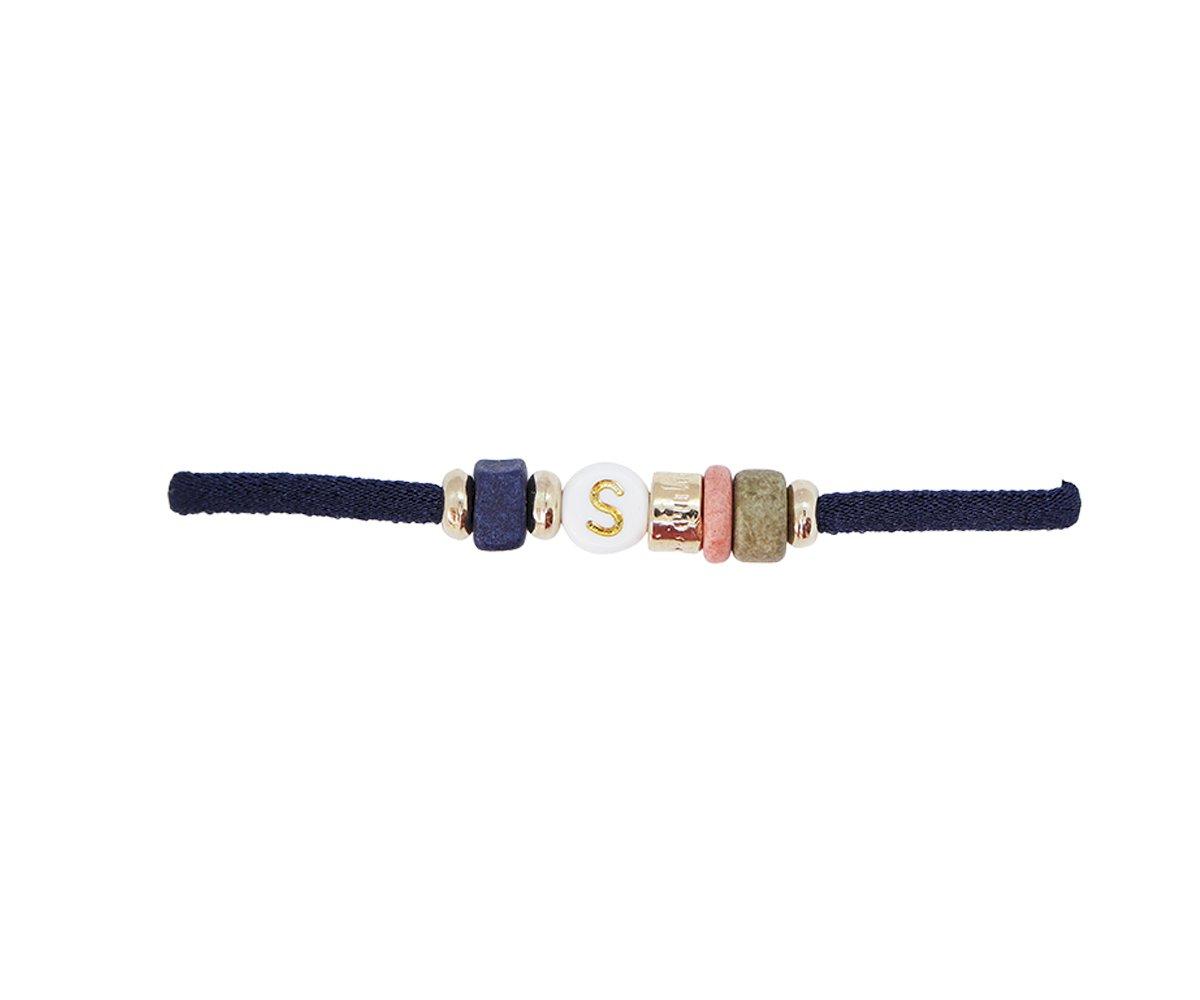 Bracelet élastique 1 Initiale Bleu Marine