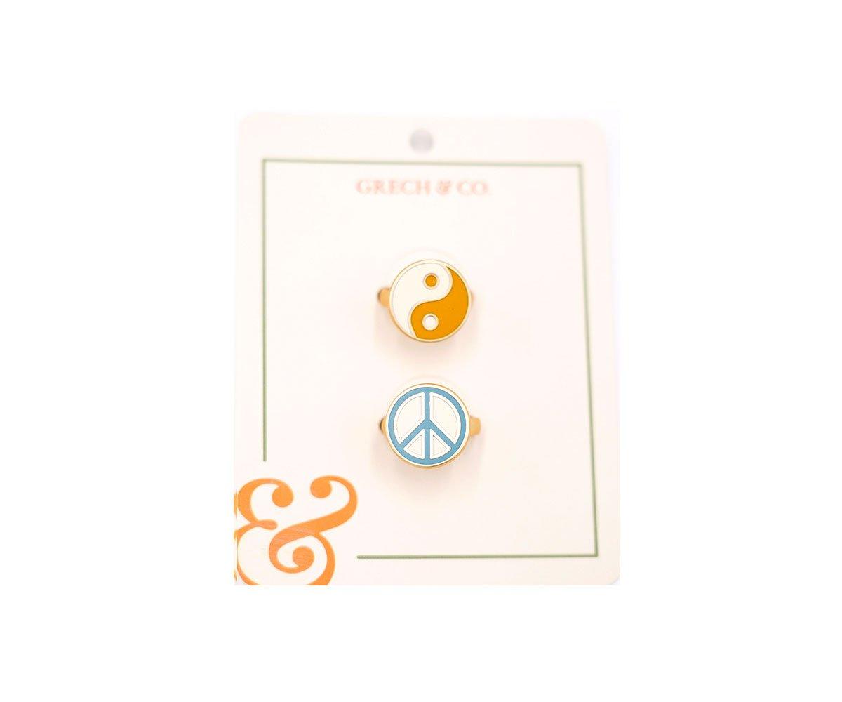 2 Anéis Esmaltado Ying Yang+ Peace Sign