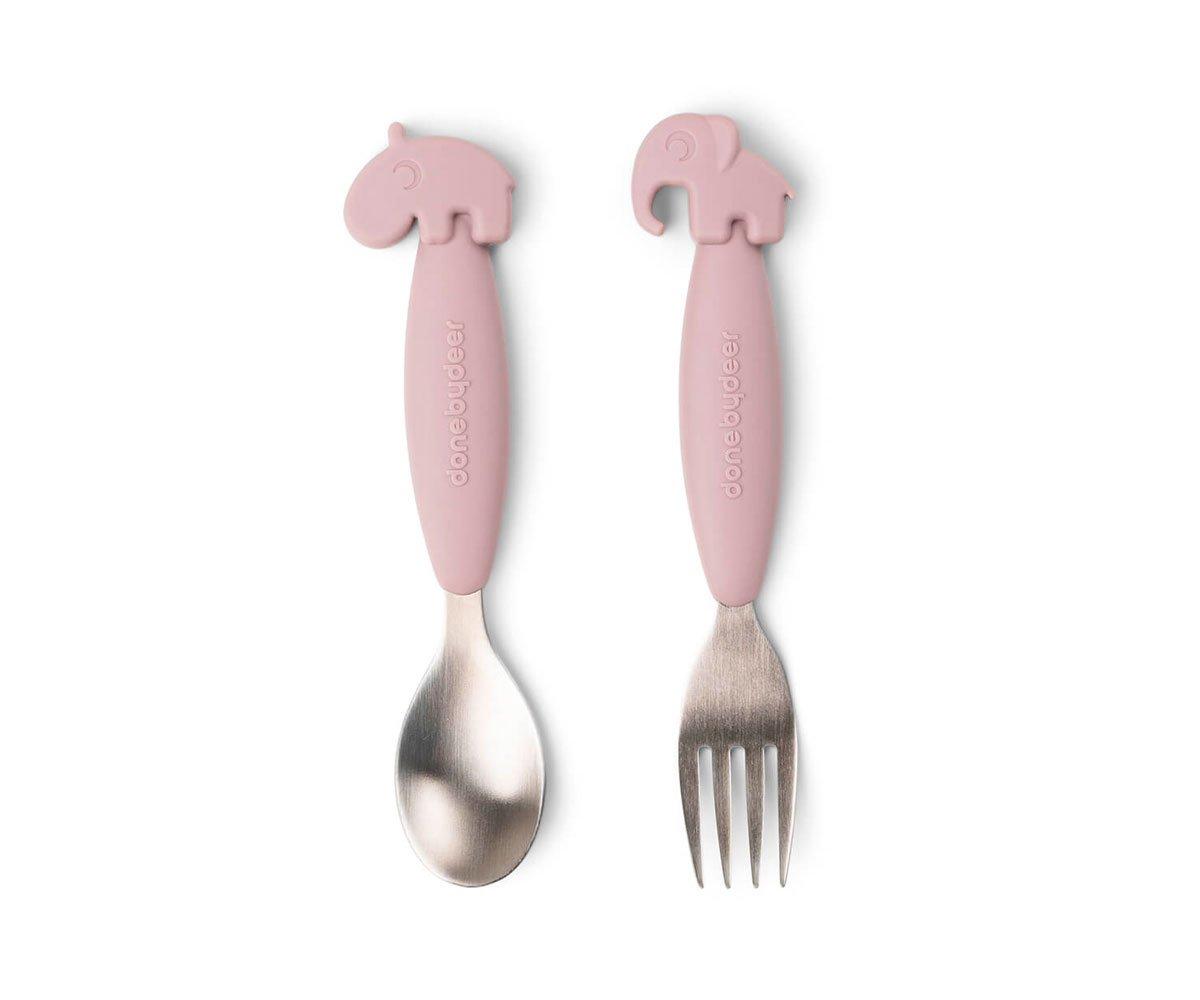 2 Posate Antiscivolo YummyPlus Deer Friends Powder Pink