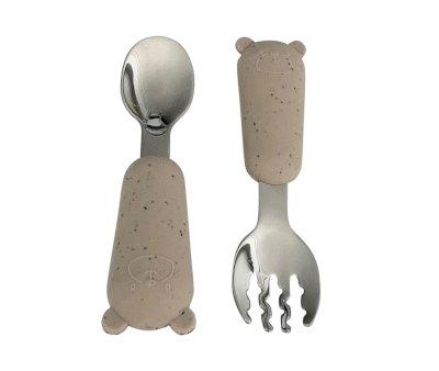 Pack Colher e Garfo Silicone Bege