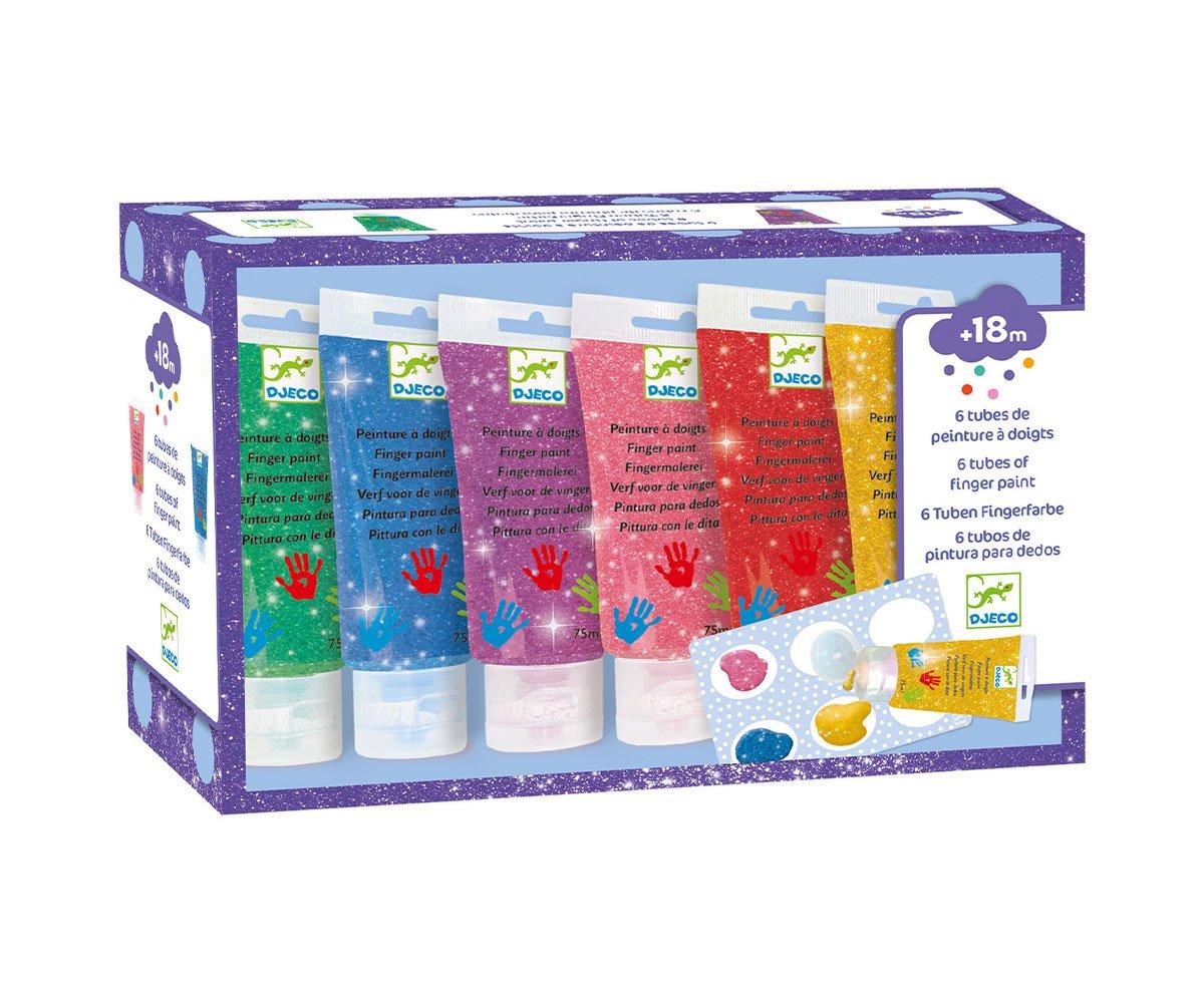 6 tubes de peinture colore pour les doigts avec paillettes 