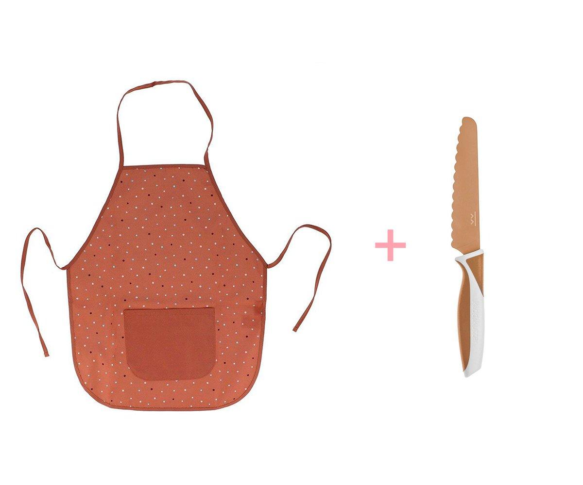 Pack Delantal Infantil Dots Brown Personalizable + Cuchillo Caramel