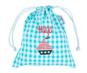 Bolsa Merienda Personalizada Barco Vichy Azul
