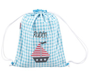 Mochila Saco Personalizada Barco Vichy Azul