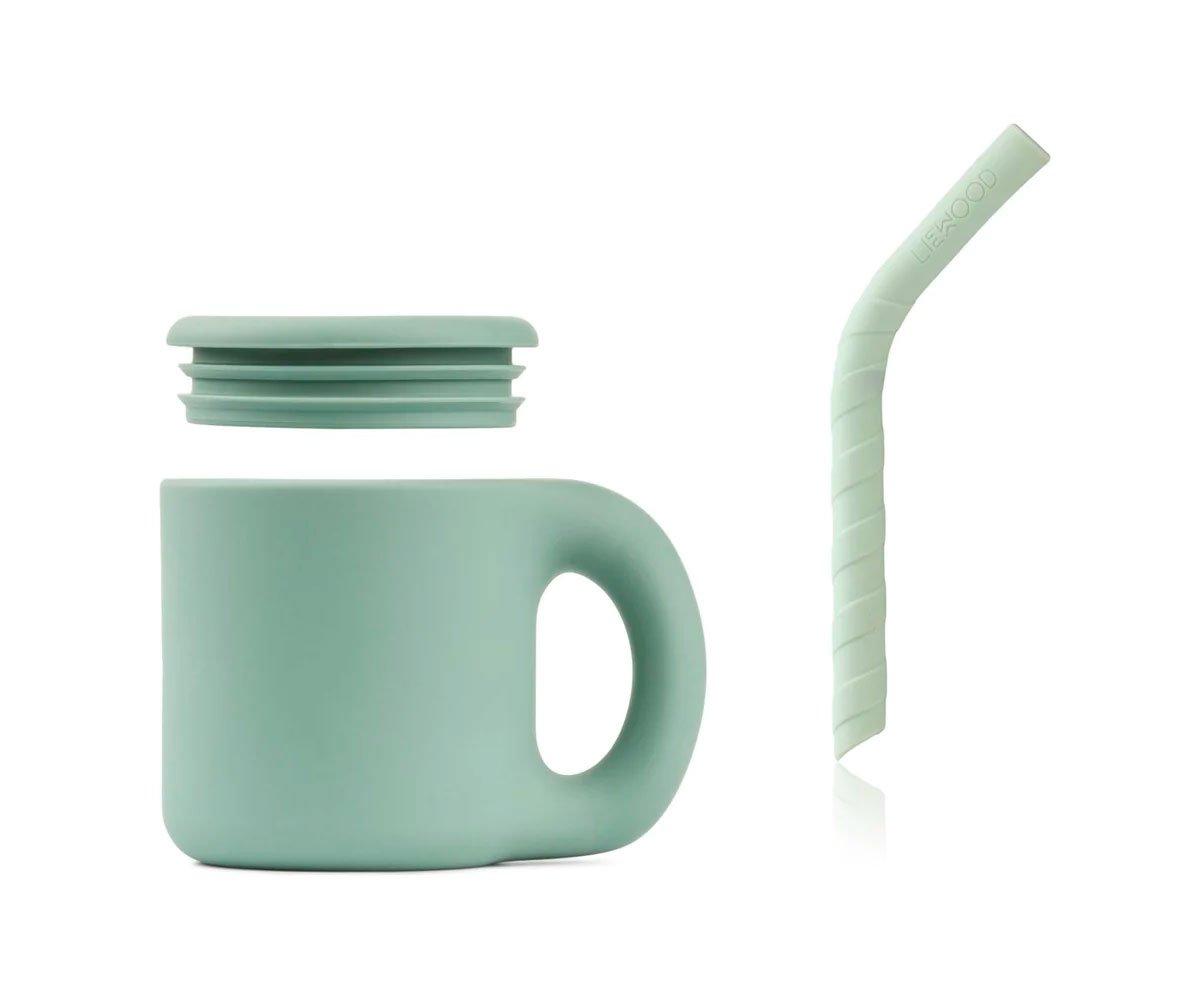 Copo Silicone Com Alça E Palhinha Dusty Mint / Peppermint