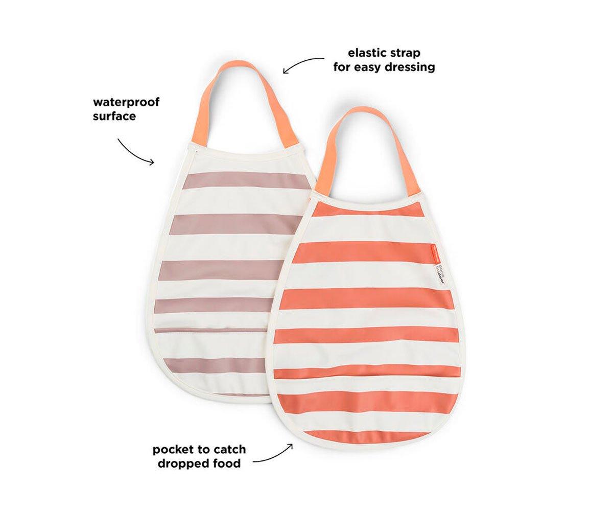 2 Baberos Pull-Over Stripes Papaya/Powder