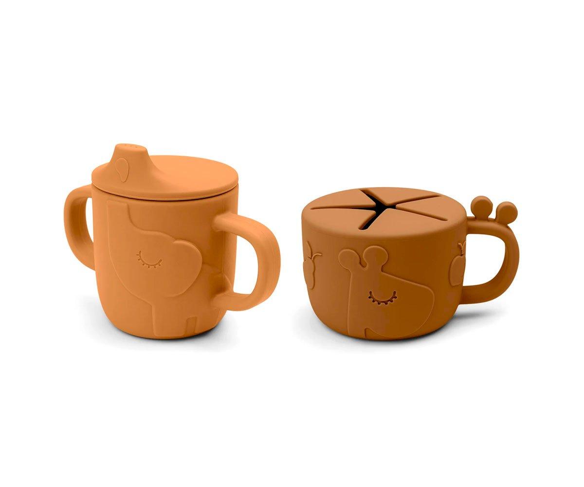 Taza de Aprendizaje Peekaboo y Dispensador de Snacks Deer Friends Mustard