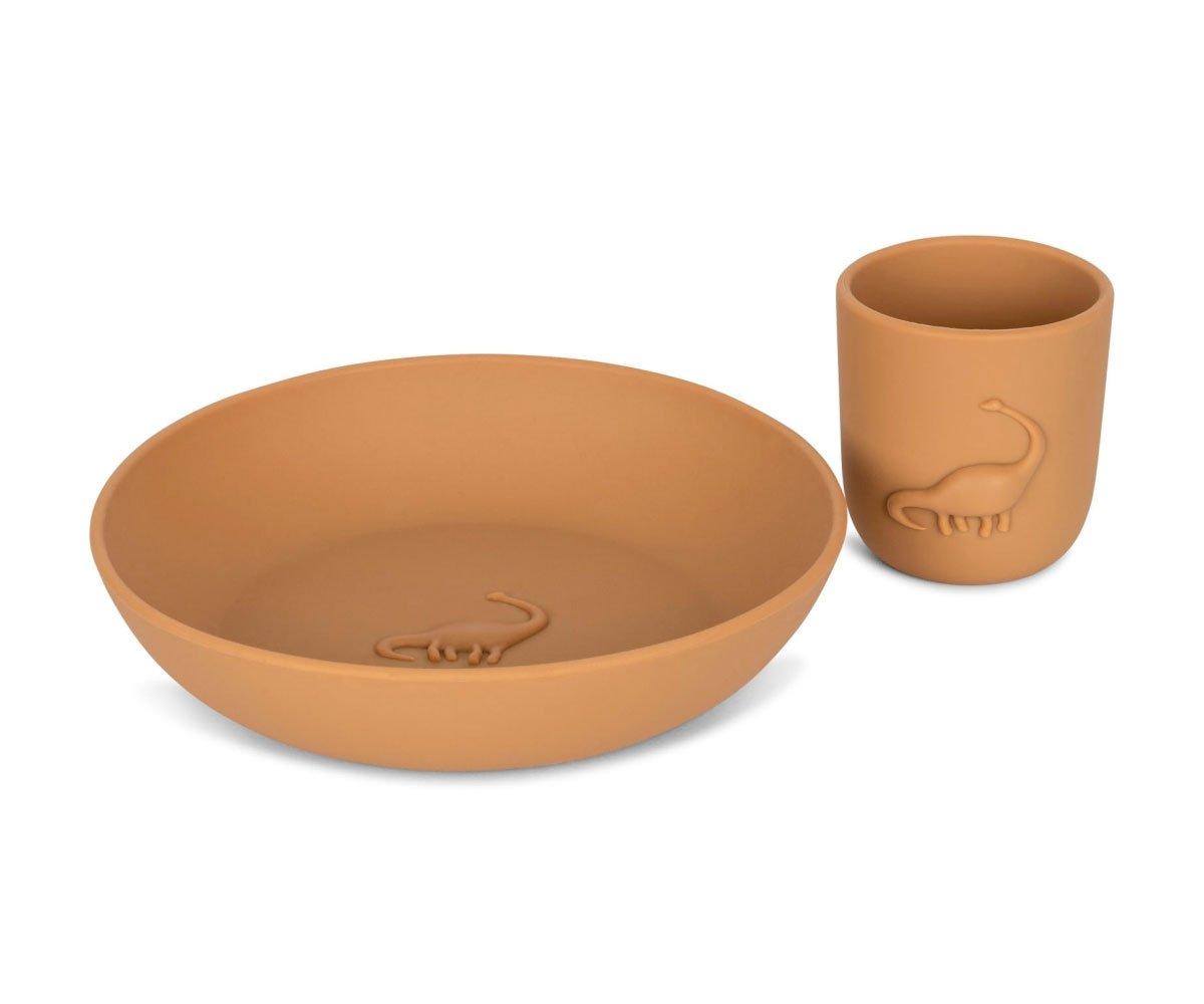 Vaso Y Plato De Silicona Dino Almond