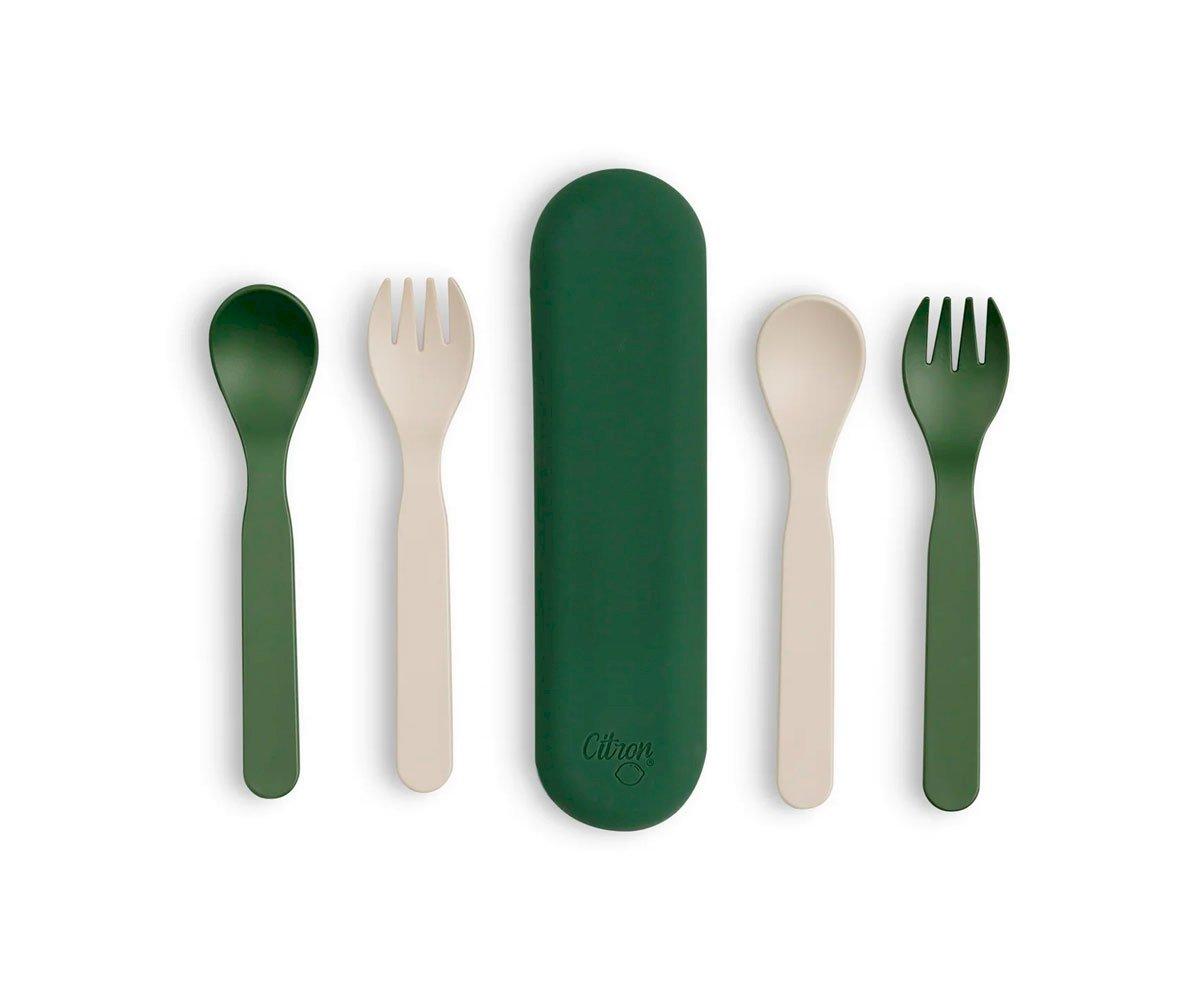 Lot De 2 Ensembles De Couverts En PLA Green/Crème