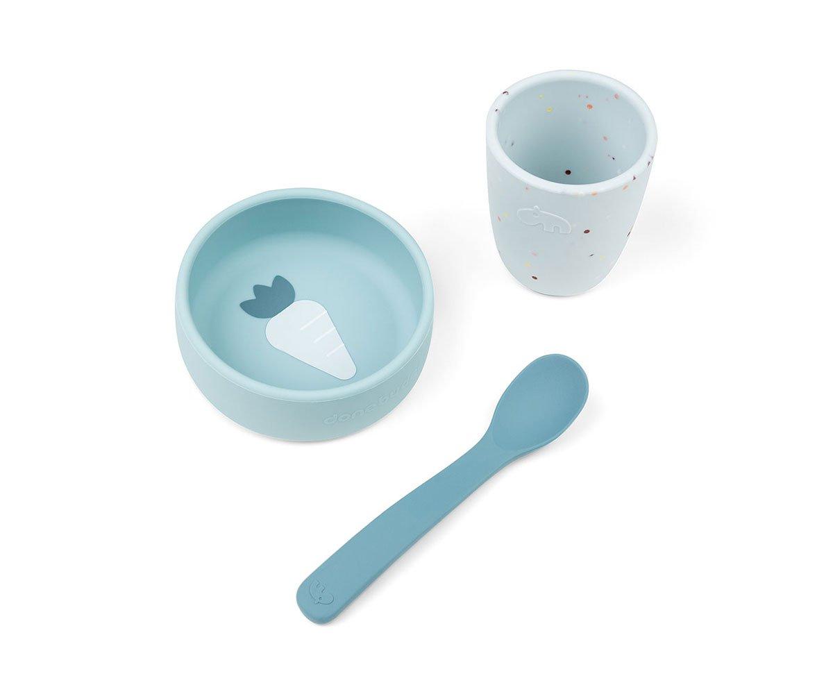 Meus primeiros utenslios de mesa de silicone azul 