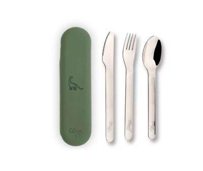 Cubiertos de Acero con Funda Verde