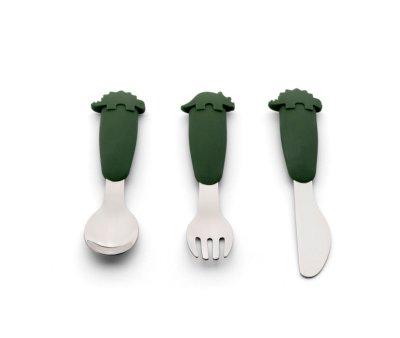 Couverts en acier et en silicone Dino Green