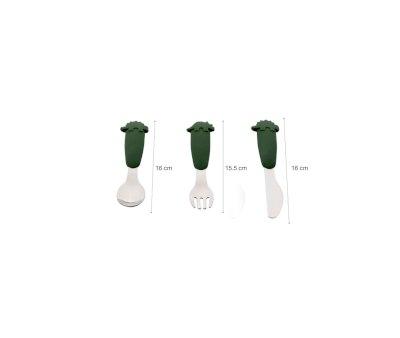 Couverts en acier et en silicone Dino Green