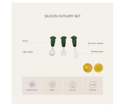 Couverts en acier et en silicone Dino Green