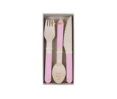 Set de 24 Cubiertos de Madera Rosa