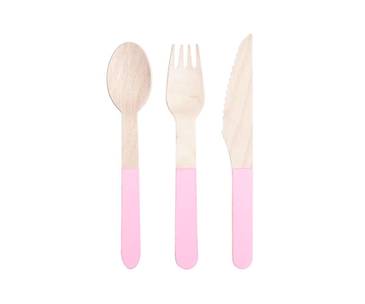 Set De 24 Cubiertos De Madera Rosa